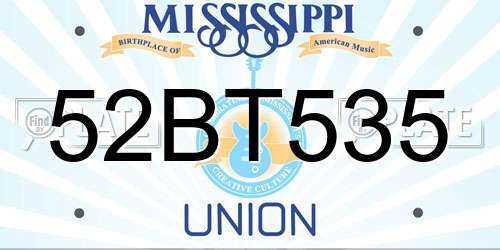 52BT535 Mississippi License Plate