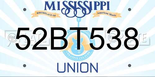 52BT538 Mississippi License Plate