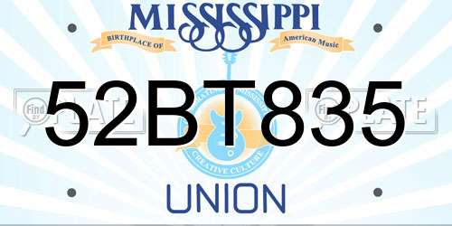52BT835 Mississippi License Plate