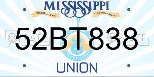 52BT838 Mississippi License Plate