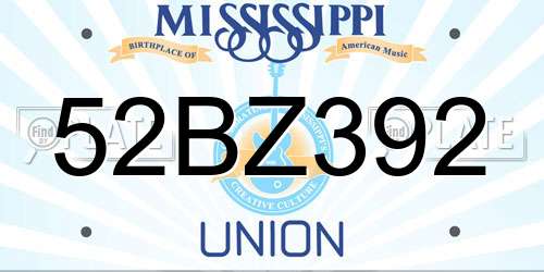 52BZ392 Mississippi License Plate
