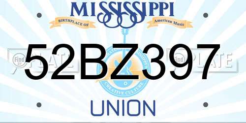 52BZ397 Mississippi License Plate