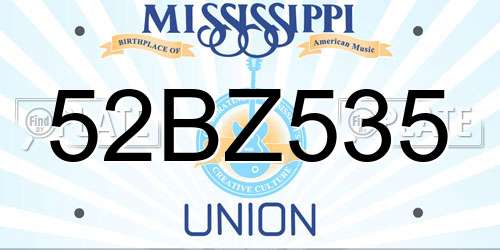 52BZ535 Mississippi License Plate