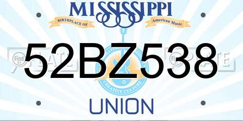 52BZ538 Mississippi License Plate