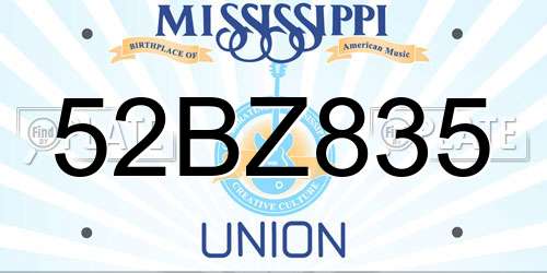 52BZ835 Mississippi License Plate