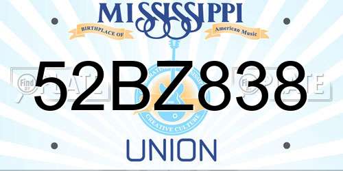 52BZ838 Mississippi License Plate