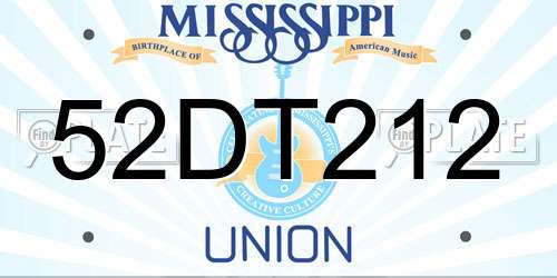 52DT212 Mississippi License Plate