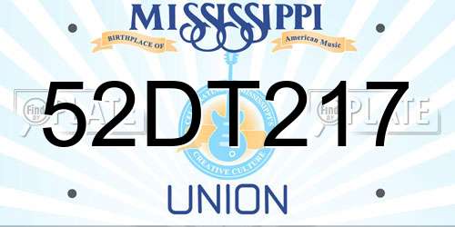 52DT217 Mississippi License Plate
