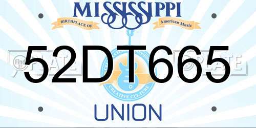 52DT665 Mississippi License Plate