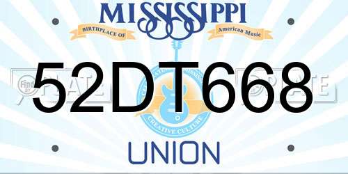 52DT668 Mississippi License Plate