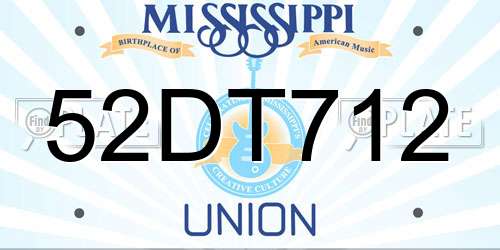 52DT712 Mississippi License Plate