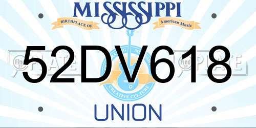 52DV618 Mississippi License Plate