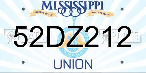 52DZ212 Mississippi License Plate