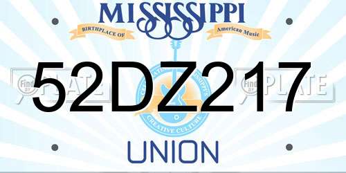 52DZ217 Mississippi License Plate