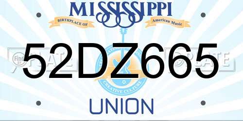 52DZ665 Mississippi License Plate