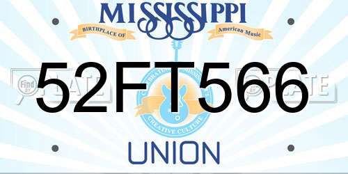 52FT566 Mississippi License Plate