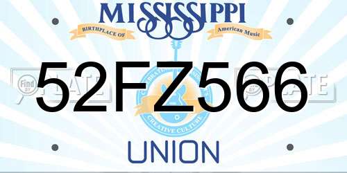 52FZ566 Mississippi License Plate