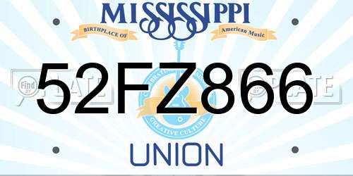 52FZ866 Mississippi License Plate