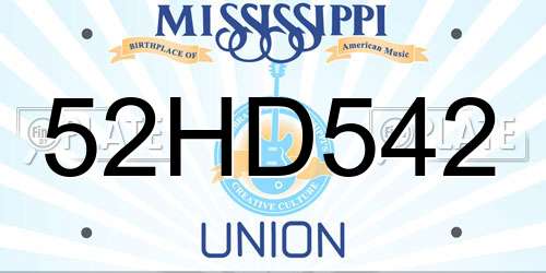 52HD542 Mississippi License Plate