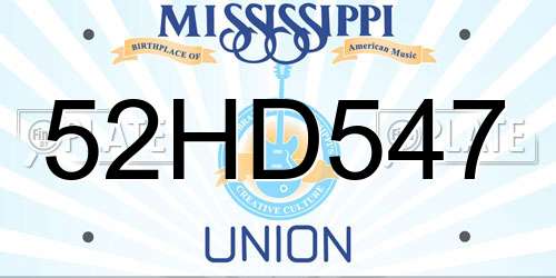 52HD547 Mississippi License Plate