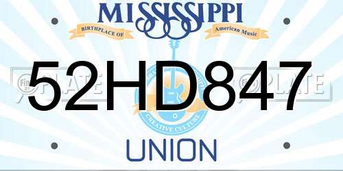 52HD847 Mississippi License Plate