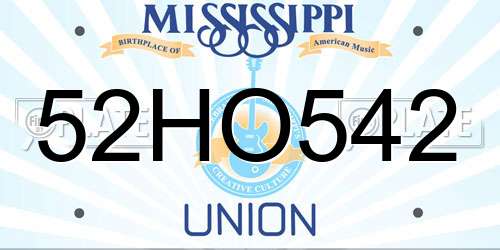 52HO542 Mississippi License Plate