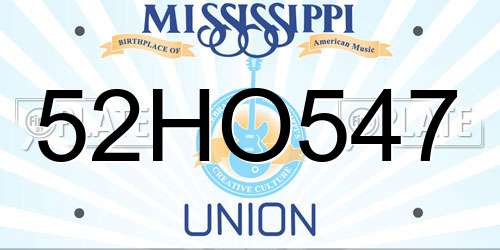 52HO547 Mississippi License Plate