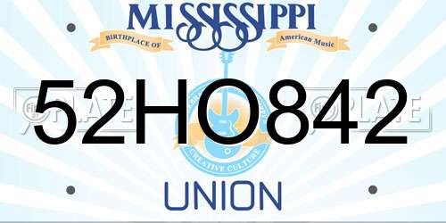 52HO842 Mississippi License Plate