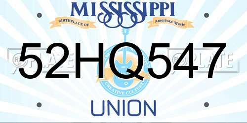 52HQ547 Mississippi License Plate