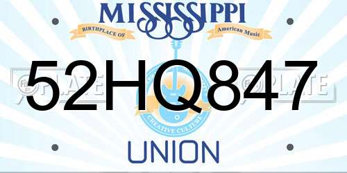 52HQ847 Mississippi License Plate