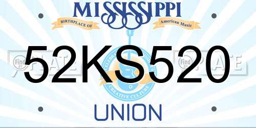52KS520 Mississippi License Plate