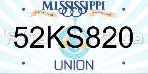 52KS820 Mississippi License Plate