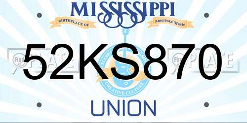 52KS870 Mississippi License Plate