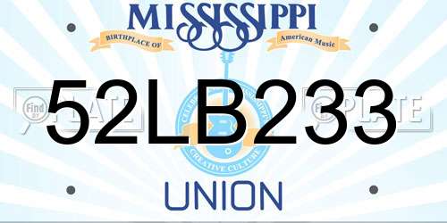 52LB233 Mississippi License Plate