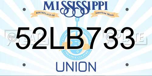 52LB733 Mississippi License Plate