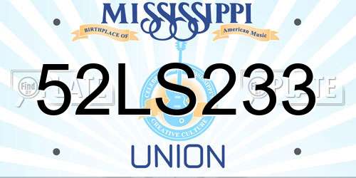 52LS233 Mississippi License Plate