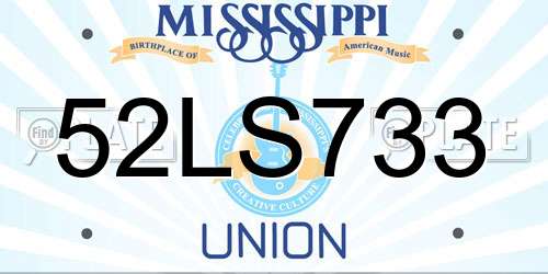 52LS733 Mississippi License Plate
