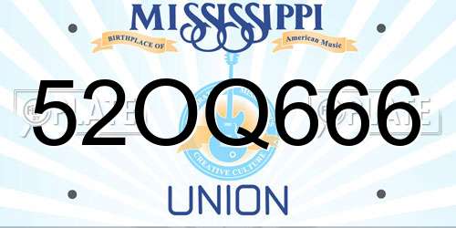 52OQ666 Mississippi License Plate