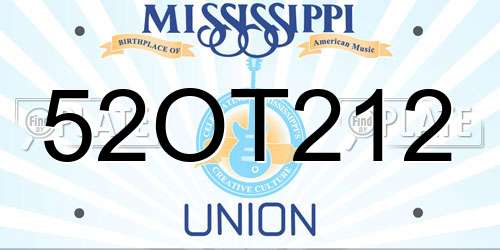 52OT212 Mississippi License Plate