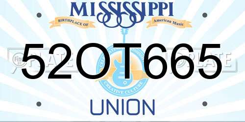 52OT665 Mississippi License Plate