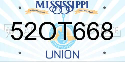 52OT668 Mississippi License Plate