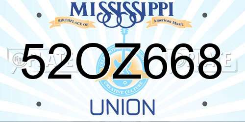 52OZ668 Mississippi License Plate