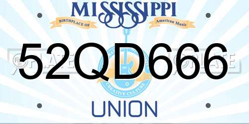 52QD666 Mississippi License Plate