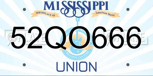 52QO666 Mississippi License Plate