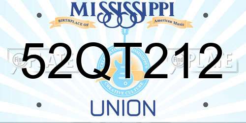 52QT212 Mississippi License Plate