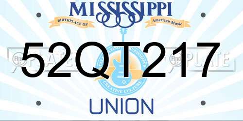 52QT217 Mississippi License Plate