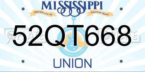 52QT668 Mississippi License Plate