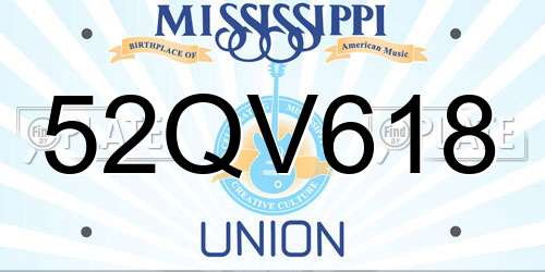 52QV618 Mississippi License Plate