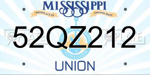 52QZ212 Mississippi License Plate