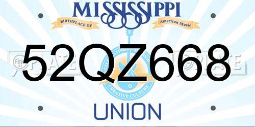 52QZ668 Mississippi License Plate